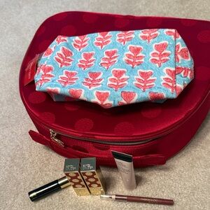 Estée Lauder mascara, 2 lipsticks, primer, lip liner,case and bag